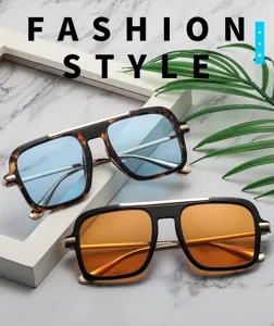 Retro Quadratische Sonnenbrille Damen Herren Metall Doppelsteg Sonnenbrillen.
