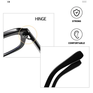 Detalle de las gafas de sol con montura negra cuadrada retro y una bisagra muy resistente.