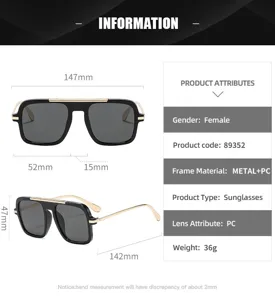 Damen Sonnenbrille quadratisch Metall PC Gestell leichtes Design UV Schutz modisch 36g.