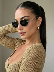Vintage ovale Sonnenbrille Damen Metallrahmen Luxus Designer Stil Retro Sonnenbrillen elegant