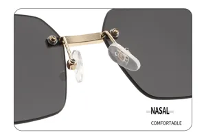 Detailansicht des goldenen Metallnasenstegs und weichen Silikonpads der Sonnenbrille.