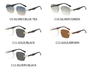 Bügelose Sonnenbrille für Damen und Herren, modische quadratische Metall- und Holzmaserungs-Modelle.