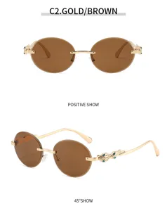 Vintage Metallrahmen Ovale Sonnenbrille für Damen und Herren, klassischer Luxusstil in Gold.
