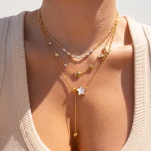 Roestvrij Staal Zirconia Halsketting Madeliefje Vlinder Ster Kat Y-Vorm Hanger Mode 18K Goud Verguld Sieraden Vrouwen Cadeau