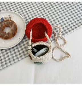 Detailed view of the interior of this cute handmade crochet mushroom mini crossbody bag.