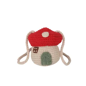 Handmade crochet mushroom house mini crossbody bag with red cap for women and girls
