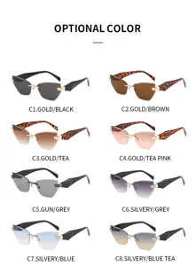 Unregelmäßige rahmenlose Katzenauge Sonnenbrille Damen, trendige Outdoor Reise Sonnenbrillen, 2026 Mode.
