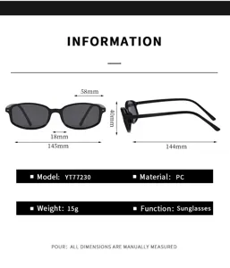 Retro schmale rechteckige schwarze Sonnenbrille für Damen, Alltag, Pendeln, UV-Schutz Sonnenbrille.