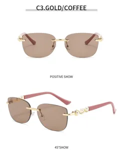 Bügelose Sonnenbrille für Damen mit Perlenbesatz und braunen Verlaufslinsen für Stil.