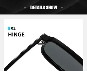 Sonnenbrille Detailansicht zeigt die langlebige schwarze Scharnierstruktur und Design.