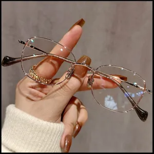 Women's Blue Light Blocking Glasses Frame Japanese Literary Metal Square Eyeglasses Frame Rose Gold Silver Optical Glasses