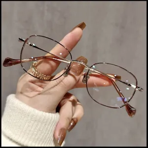 Japanese style metal anti-blue light glasses frame for women, vintage small square optical eyewear.