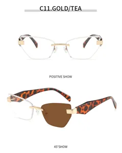 Modische rahmenlose Katzenaugen Sonnenbrille für Damen, unregelmäßige Sonnenbrille für Reisen.