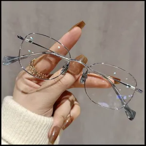 Women metal eyeglasses frame stylish literary anti blue light clear optical glasses