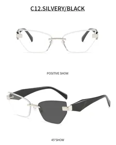 Damen unregelmäßige rimless Sonnenbrille Mode Katzenauge Metallgestell Streetwear 2026
