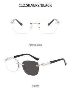 Damen rahmenlose Sonnenbrille Luxus Perlen Bügel elegante Mode Sonnenbrille UV Schutz