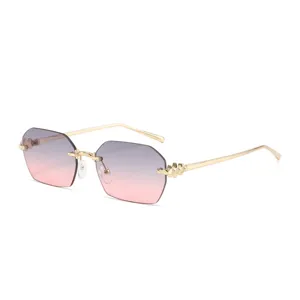 Lunettes de soleil sans monture dégradé pour femme, chic solaire polygonale pour rue quotidienne.
