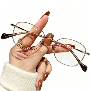 Women retro metal optical glasses frame anti-blue light rose gold square eyeglasses daily wear