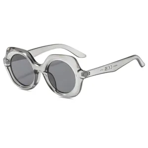 Chic retro oversized round sunglasses for women, elegant translucent grey frame stylish shades.
