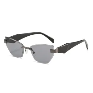 Modische unregelmäßige rahmenlose Katzenaugen-Sonnenbrille für Damen, Outdoor.