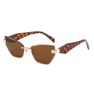 Damen unregelmäßige rahmenlose Sonnenbrille mit Leopardenmuster Bügeln und braunen Gläsern