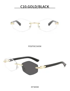 Retro polygon rahmenlose Sonnenbrille für Damen und Herren, goldene Metallbügel Mode.