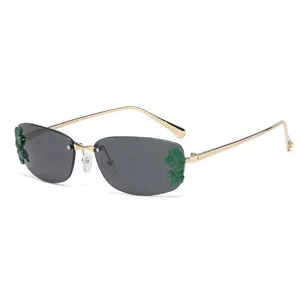 2026 new metal rimless European sunglasses hot girl style narrow frame trendy leaf shades.