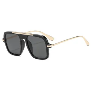 Modische quadratische Sonnenbrille für Damen und Herren, retro schwarz gold UV-Brille.