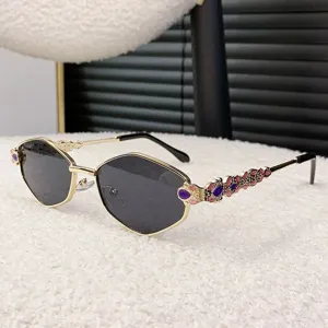 Luxury Metal Rhinestone Sunglasses Women Polygon Gradient Lens Fashion Eyewear Trendy Rimless Style Sun Glasses Jewelry
