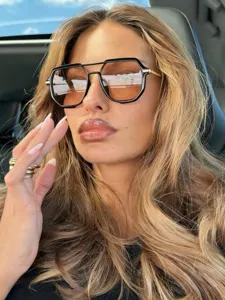 Retro braune Piloten-Sonnenbrille für Damen, große UV-Schutz Oversize Sonnenbrille neu.