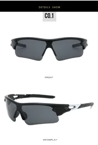 Schwarzer Rahmen Sportsonnenbrille Detailansicht für Radfahren und Outdoor Angeln.