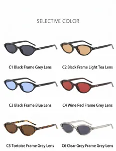 Classic small oval frame cat-eye sunglasses for women and men, stylish UV400 protection.