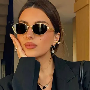 Gafas de Sol Ovaladas de Metal Estilo Retro Old Money para Mujer Gafas Anti-UV de Moda Gafas de Sol de Alta Gama para Uso Diario