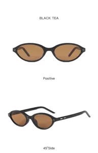 Trendy oval small frame cat-eye sunglasses for women and men, UV protection eyewear.