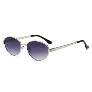 Gafas de sol ovales retro elegante para mujer con montura de metal y lentes degradadas