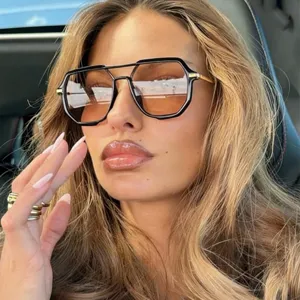 Vintage Piloten Großer Rahmen Sonnenbrille Damen UV400 Schutz Geometrische Doppelsteg Mode Brille Für Outdoor Reisen