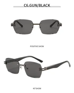 Quadratische rahmenlose Sonnenbrille fuer Damen und Herren, modischer Metall Sonnenschutz.