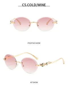 Luxus rahmenlose Farbverlauf Sonnenbrille mit goldenem Metallrahmen und edlen verzierten Bügeln.