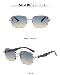 Modische quadratische randlose Sonnenbrille für Damen und Herren, Farbverlaufslinsen.