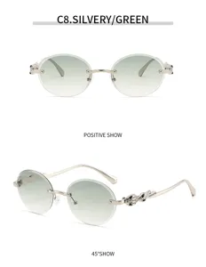Vintage Metallrahmen ovale Sonnenbrille für Damen und Herren, grüne Farbverlaufslinsen.