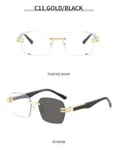 Modische quadratische Metall Sonnenbrille ohne Rahmen für Damen und Herren, UV-Schutz.