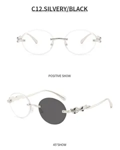 Bügelose ovale Metallsonnenbrille mit Luxus Panther Bügeldesign Vintage Retro Stil