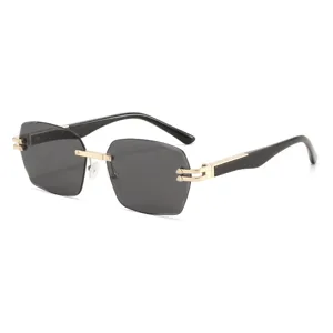 Luxus Mode rahmenlose quadratische Sonnenbrille fuer Damen Herren UV Schutz Metall Brillen