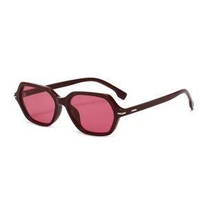 Modische bordeauxrote quadratische Sonnenbrille fuer Damen und Herren, UV400 Eyewear.
