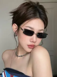 Gafas de sol mujer sin montura ultraligera marco de metal forma pequeña protección UV