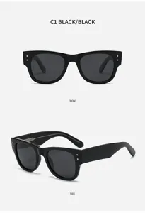 Black square polarized sunglasses for women and men, retro vintage UV protection shades.