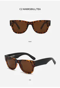 Square tortoiseshell sunglasses for women and men, retro polarized eyewear with tea lenses.