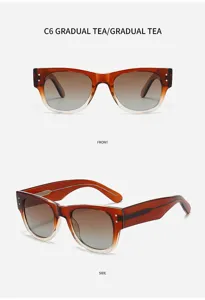 Detailed view of trendy gradient tea square sunglasses with bold thick frames for stylish street wear.