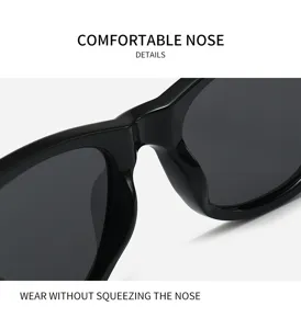 Detailed view of black square polarized sunglasses, comfortable nose bridge design for men and women.