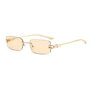 Elegantes gafas de sol sin montura de metal para mujer, elegante estilo vintage de lujo.
